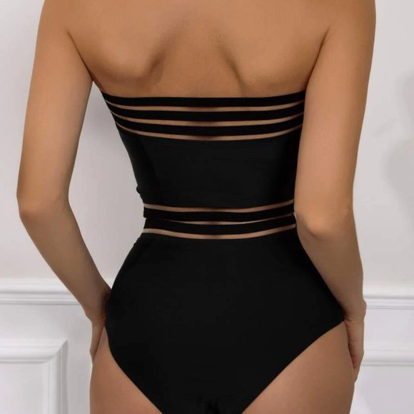 Mesh Bandeau One Piece Swimsuit - Picture 2 of 6